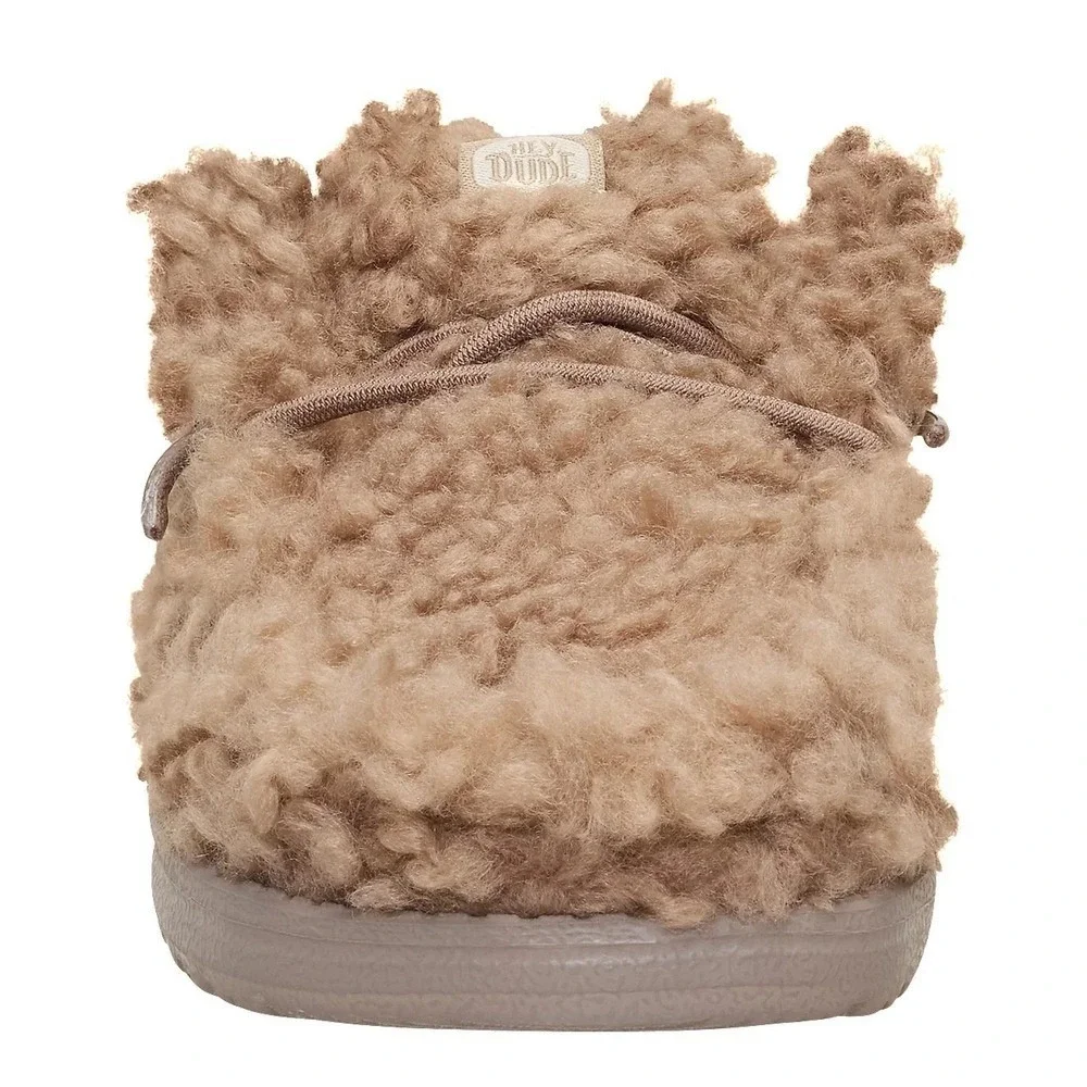 Hey Dude Kids J 2 Wendy Slipper Y Shoes Slip Fuzzy Sherpa Teddy TIMBER WOLF NWT